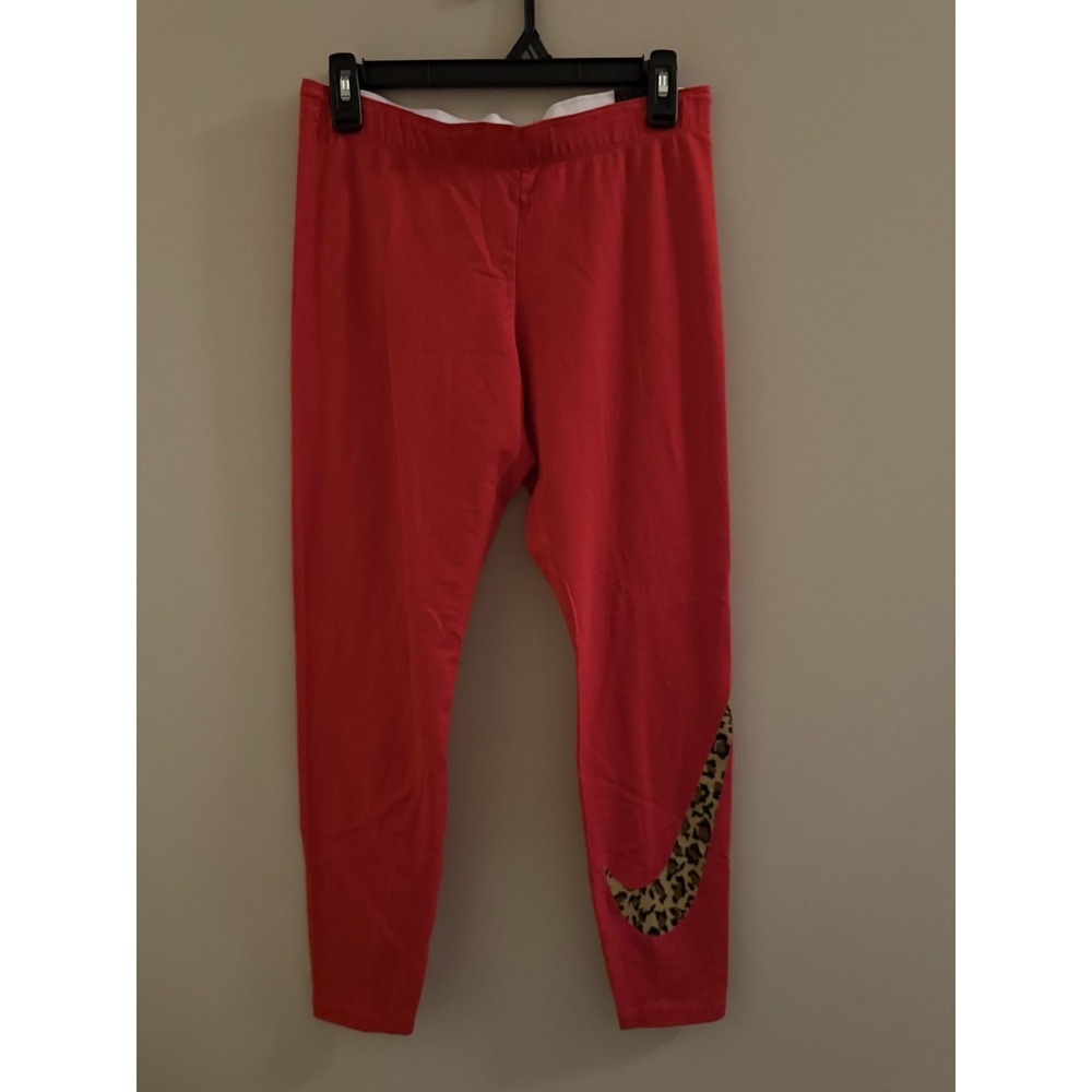 Nike Women's Red Leggings with Cheetah print stripe Elastic Waist Stretch M NWT